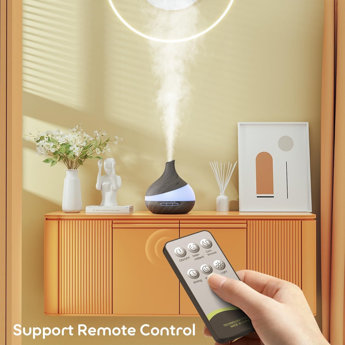 Umidificator & Difuzor Aromaterapie 500 ml – 14 Culori LED, Timer și Telecomandă, Oprire Automată, Spații Mari