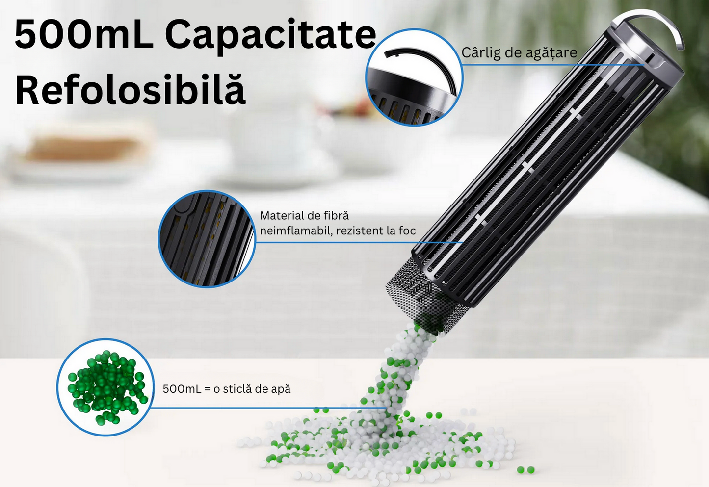 Dezumidificator Profesional CONOPU 3 in 1, Portabil, Detasabil, 800mL/zi, uscare+mod de repaus,casa,subsol, birou, 80m², 180m³/h