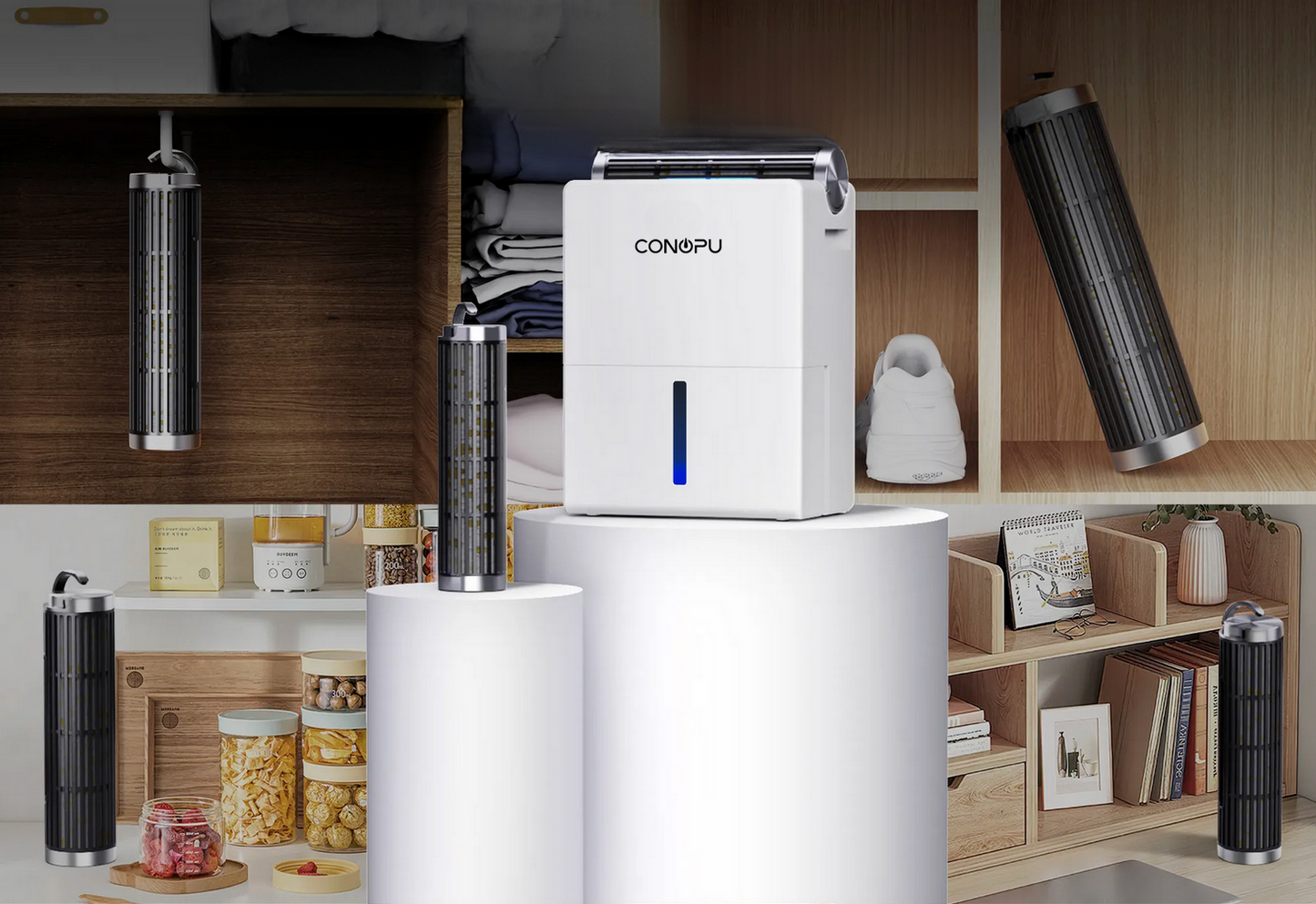 Dezumidificator Profesional CONOPU 3 in 1, Portabil, Detasabil, 800mL/zi, uscare+mod de repaus,casa,subsol, birou, 80m², 180m³/h