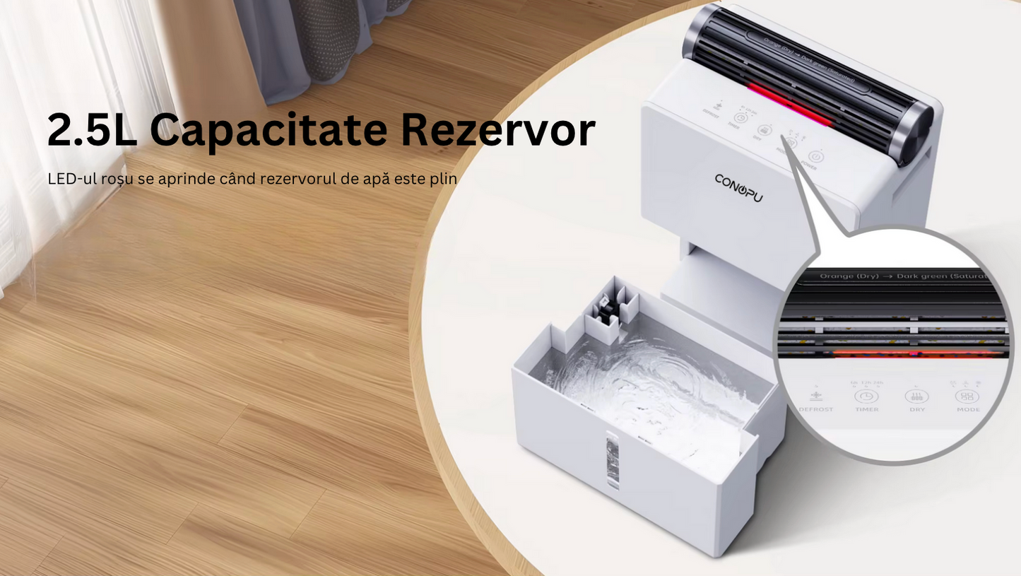 Dezumidificator Profesional CONOPU 3 in 1, Portabil, Detasabil, 800mL/zi, uscare+mod de repaus,casa,subsol, birou, 80m², 180m³/h