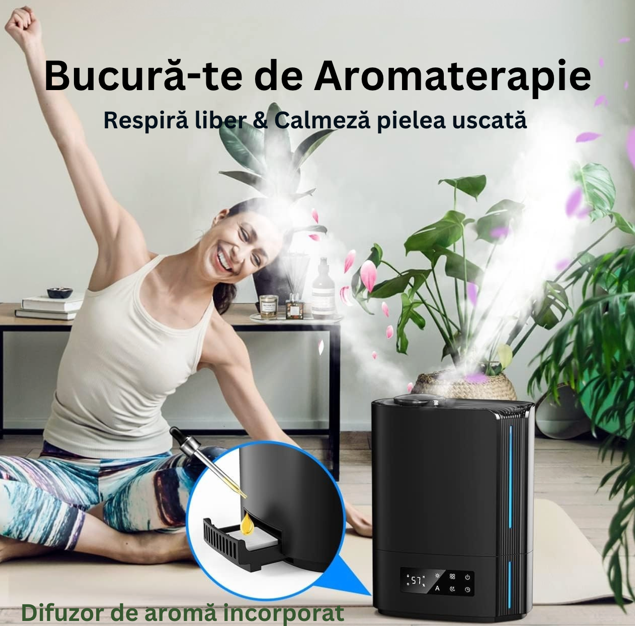 Umidificator Ultrasonic Profesional CONOPU® 6L Dormitor, Camere Mari, Difuzor de Arome, Bebeluși, 60 ore, Control Inteligent al Umidității, UltraSilențios