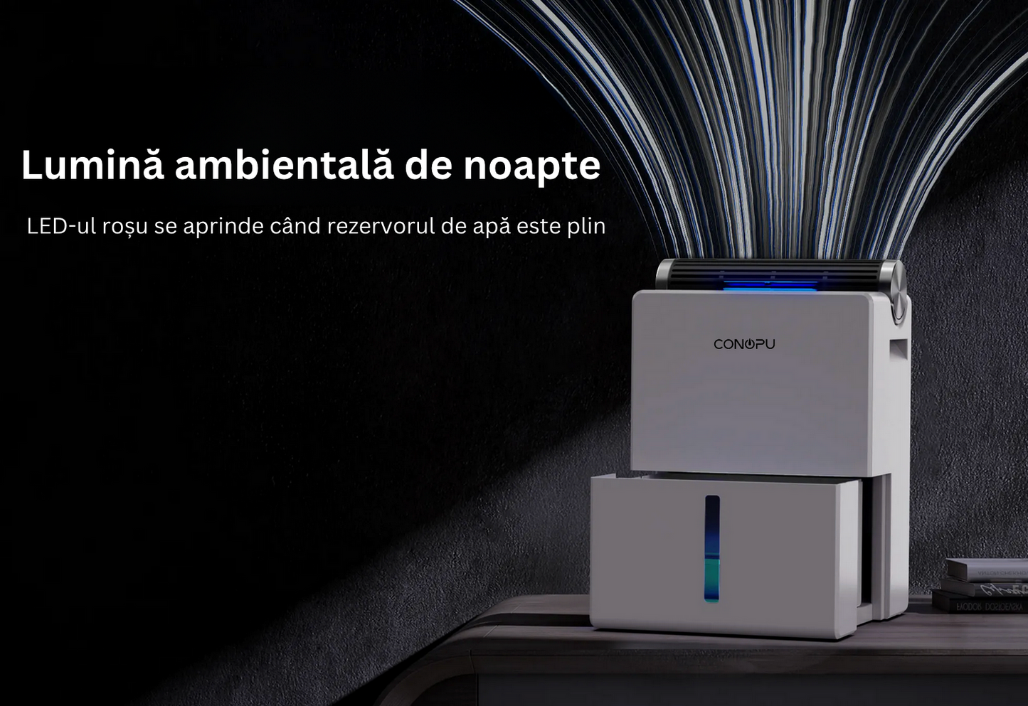 Dezumidificator Profesional CONOPU 3 in 1, Portabil, Detasabil, 800mL/zi, uscare+mod de repaus,casa,subsol, birou, 80m², 180m³/h