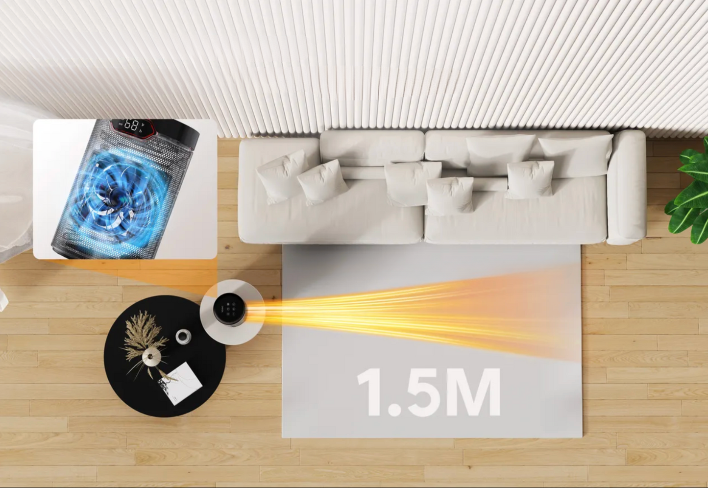 Aeroterma electrica CONOPU® 1500W termostat digital, Telecomandă, Silențios, Ventilator ceramic, 25mp, A+++