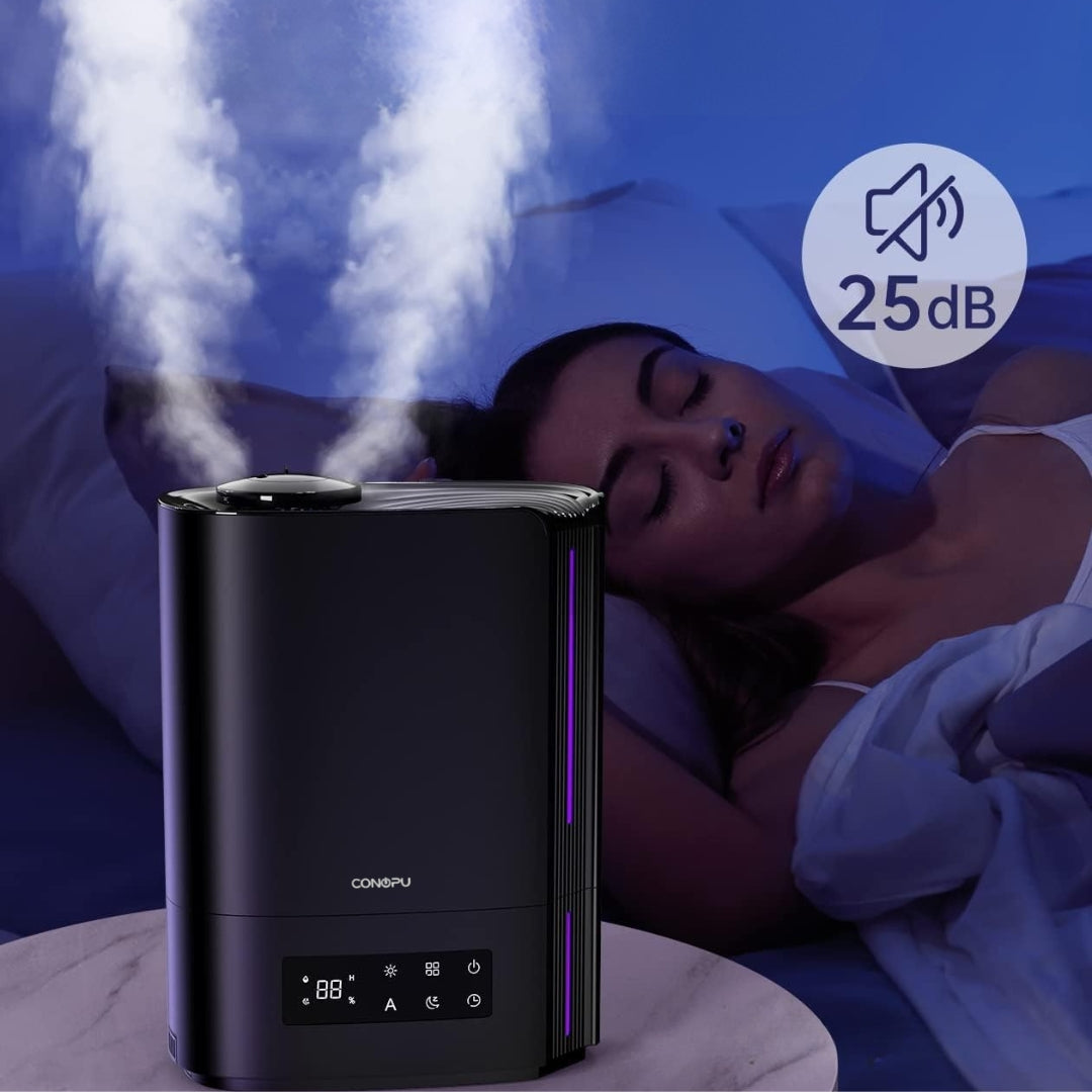 Umidificator Ultrasonic Profesional CONOPU® 6L Dormitor, Camere Mari, Difuzor de Arome, Bebeluși, 60 ore, Control Inteligent al Umidității, UltraSilențios