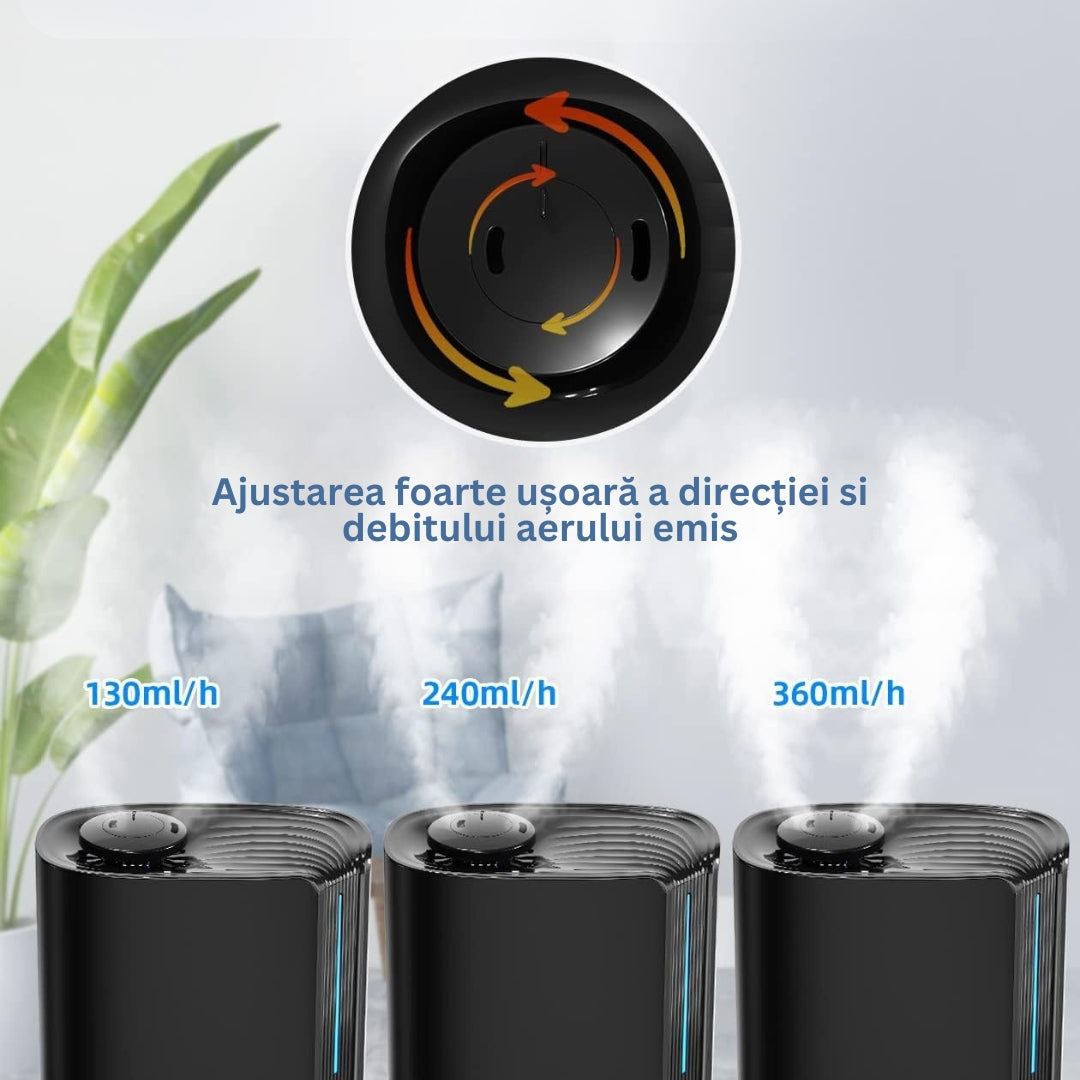 Umidificator Ultrasonic Profesional CONOPU® 6L Dormitor, Camere Mari, Difuzor de Arome, Bebeluși, 60 ore, Control Inteligent al Umidității, UltraSilențios