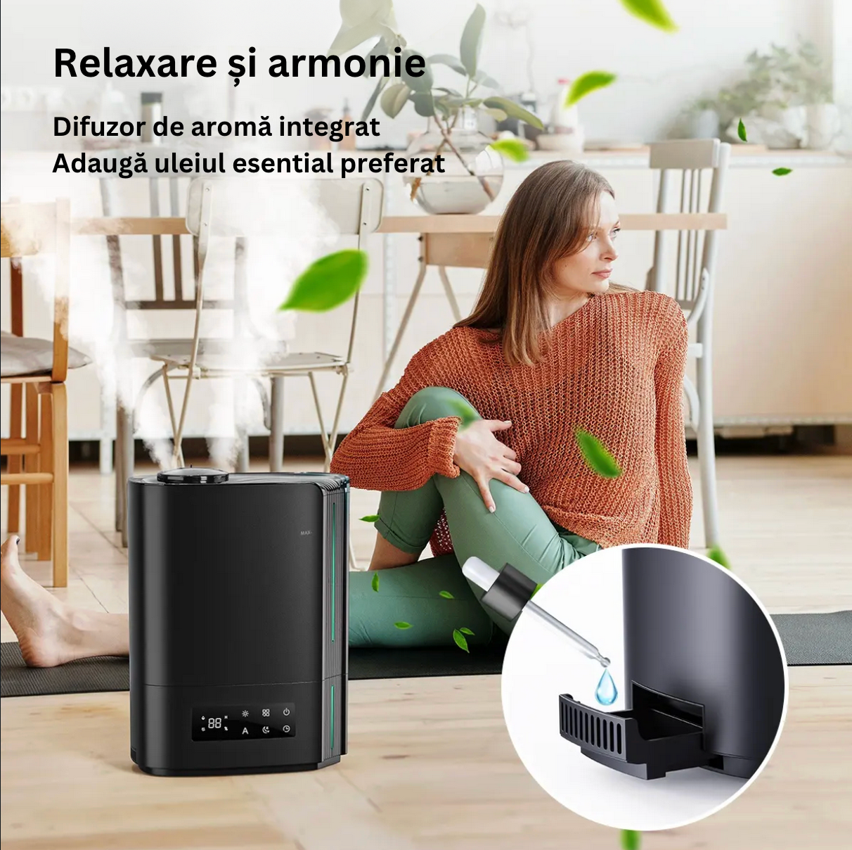 Umidificator Ultrasonic Profesional CONOPU® 6L Dormitor, Camere Mari, Difuzor de Arome, Bebeluși, 60 ore, Control Inteligent al Umidității, UltraSilențios